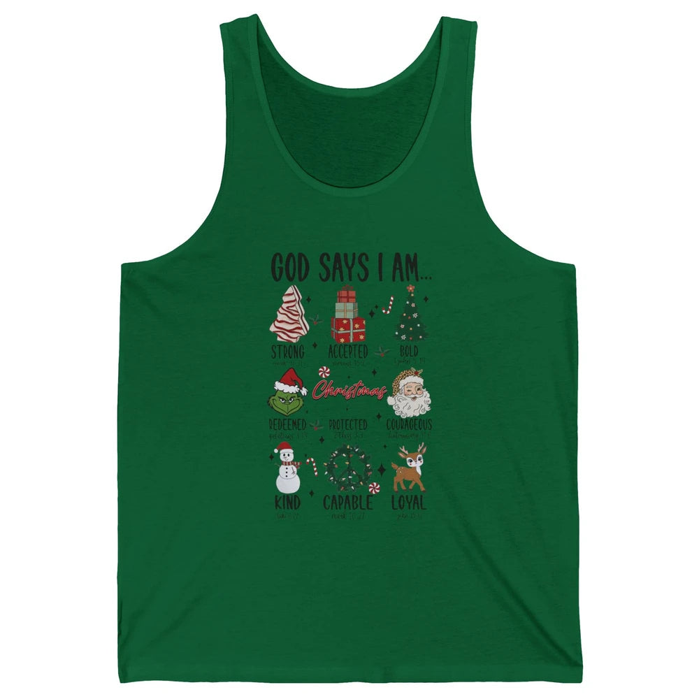 Retro Christmas God Says I Am Bible Verse Religious Boy Girl Unisex Jersey Tank
