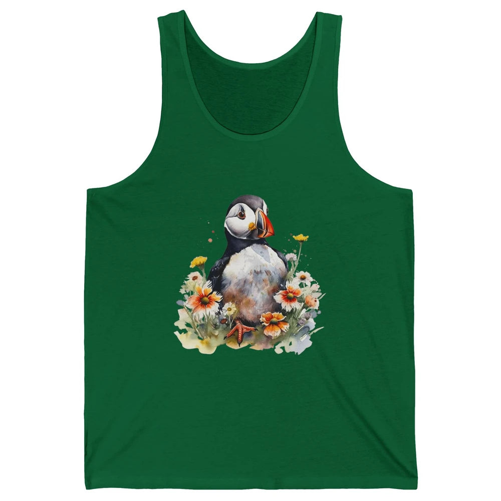 Funny Watercolor Penguin Colorful Wildflowers Field Animal Unisex Jersey Tank