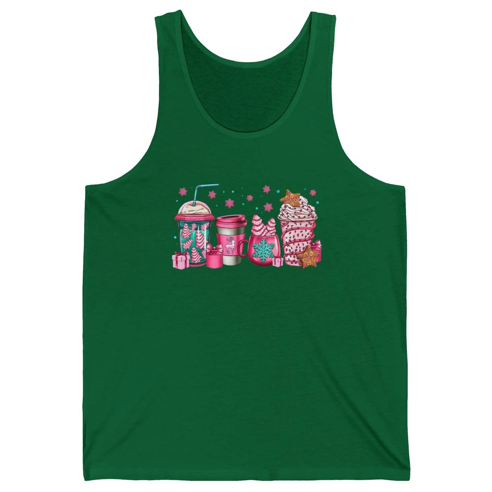 Pink Christmas Coffee Christmas Tree Cake Christmas Lovers Unisex Jersey Tank
