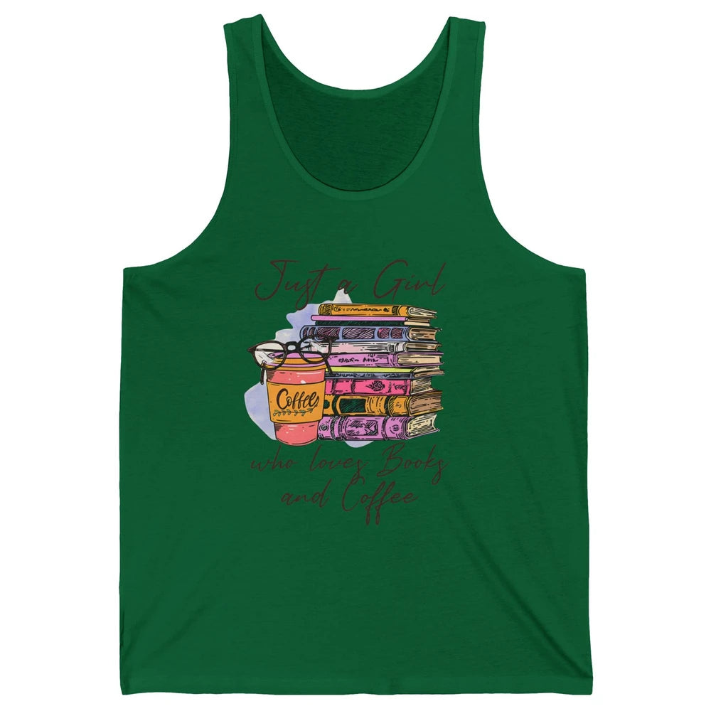 Retro Books Just A Girl Who Loves Books And Coffee Reading Unisex Jersey Tank