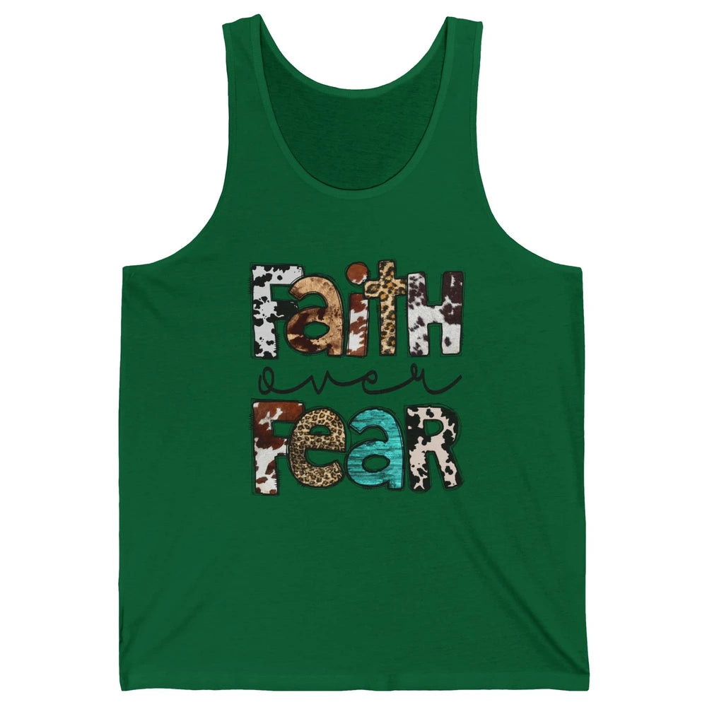 Leopard Faith Over Fear Cowboy Western Country Christian Unisex Jersey Tank