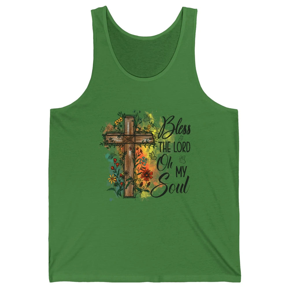 Christian Bless The Lord Oh My Soul Bible Verse Jesus Christ Flower Cross Church Unisex Jersey Tank