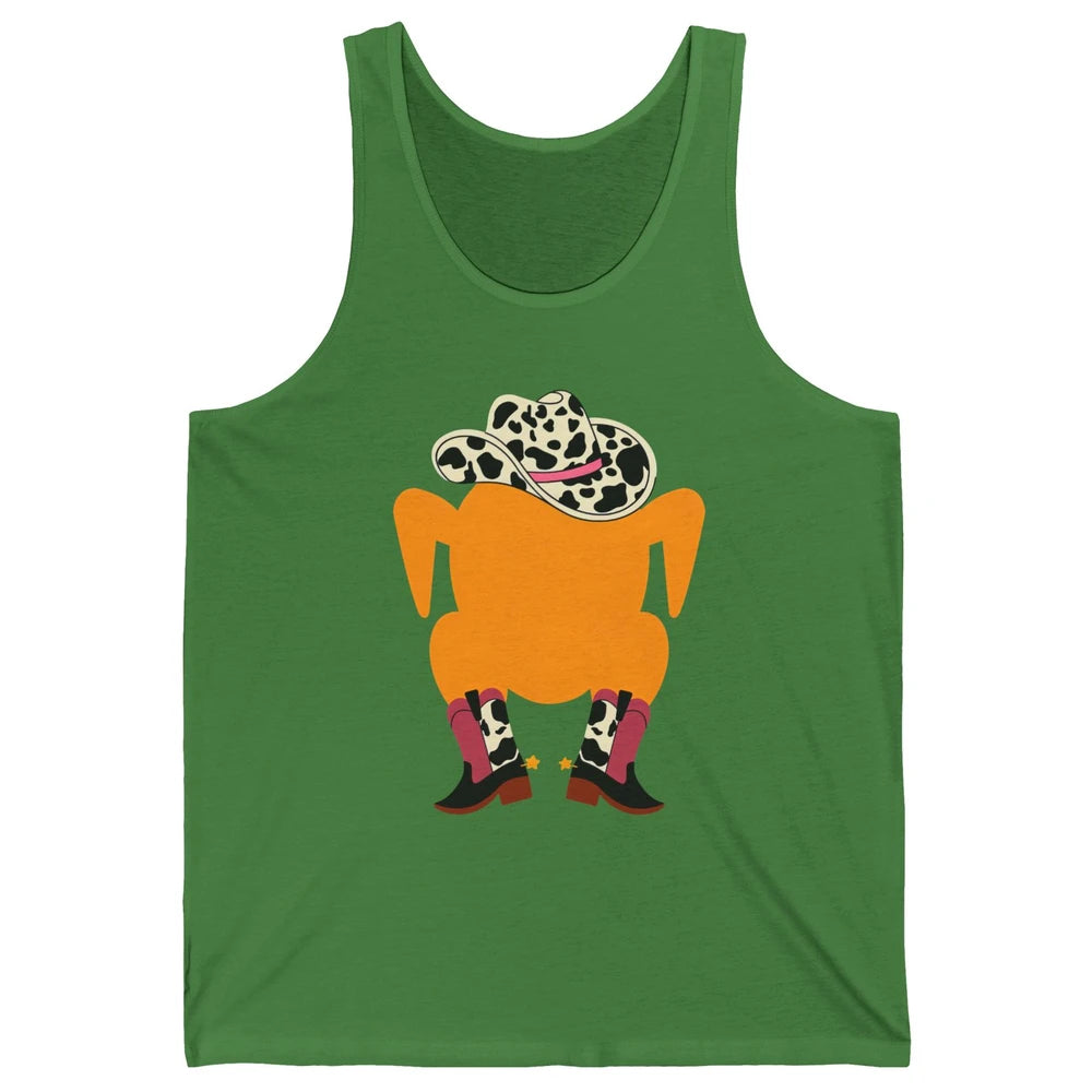 Funny Turkey Cowboy Boots Western Country Thanksgiving Day Unisex Jersey Tank