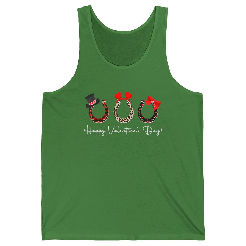 Leopard Red Plaid Heart Love Horseshoes Horse Lover Happy Valentine's Day Unisex Jersey Tank