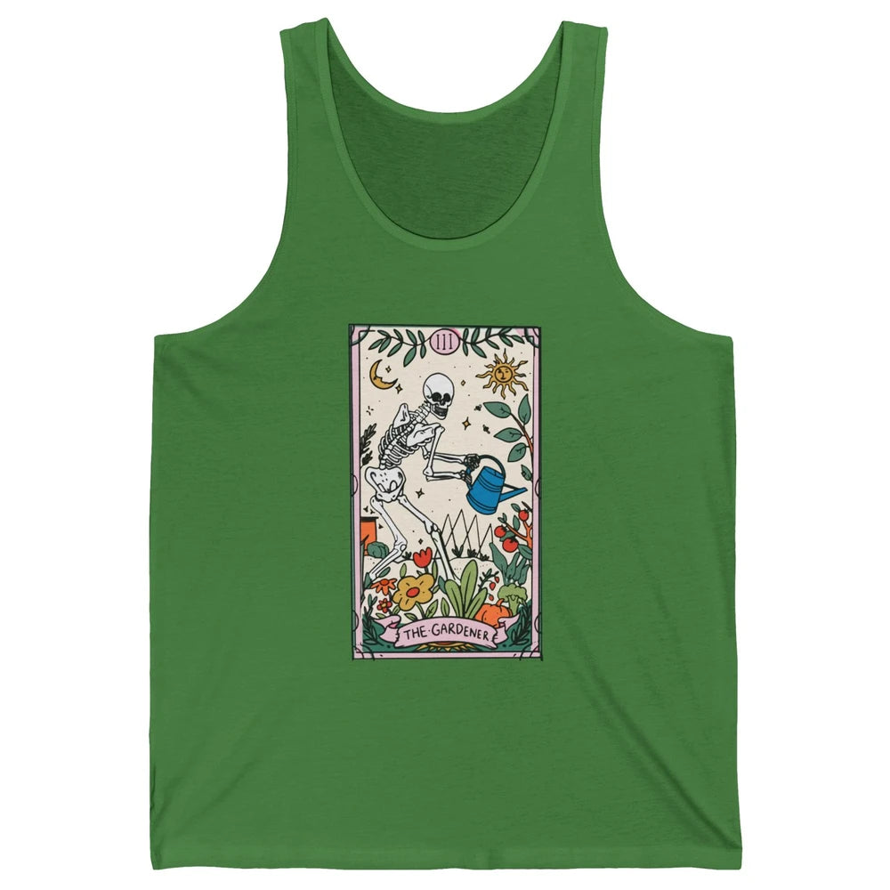 Gardening Because Murder Is Wrong Tarot Skeleton Gardener Unisex Jersey Tank