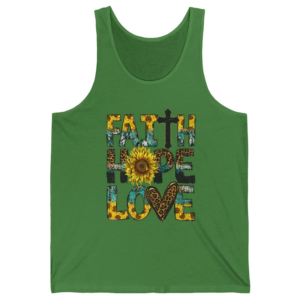 Faith Hope Love Sunflower Jesus Christian Leopard Religious Unisex Jersey Tank