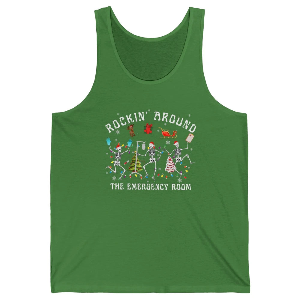 Merry Christmas Rocking Around Emergency Room Skeleton Nurse Unisex Jersey Tank
