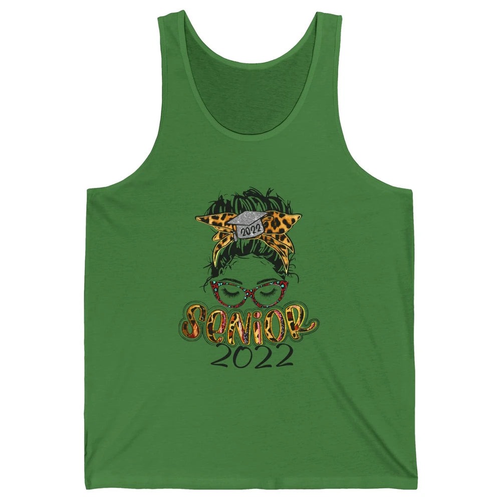 Senior 2022 Leopard Messy Bun Lady 2022 Graduation Gift Unisex Jersey Tank