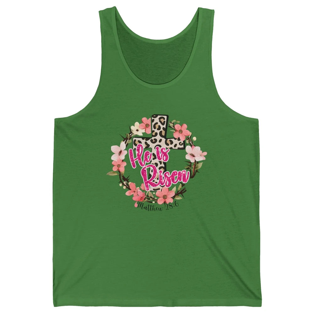 Christian Leopard Cross He Is Risen Bible Verse Religious Unisex Jersey Tank