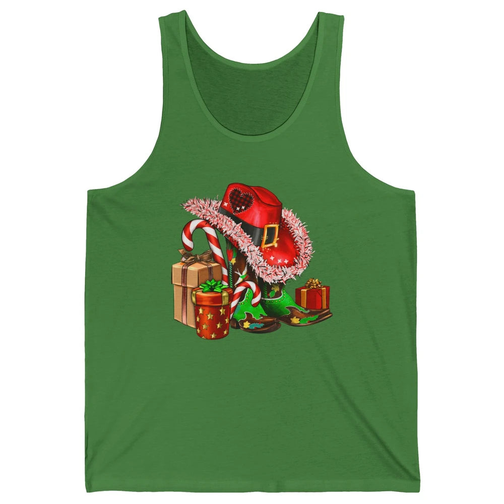 Christmas Western Cowgirl Hat Boots Cute Xmas Cowboy Texas Unisex Jersey Tank