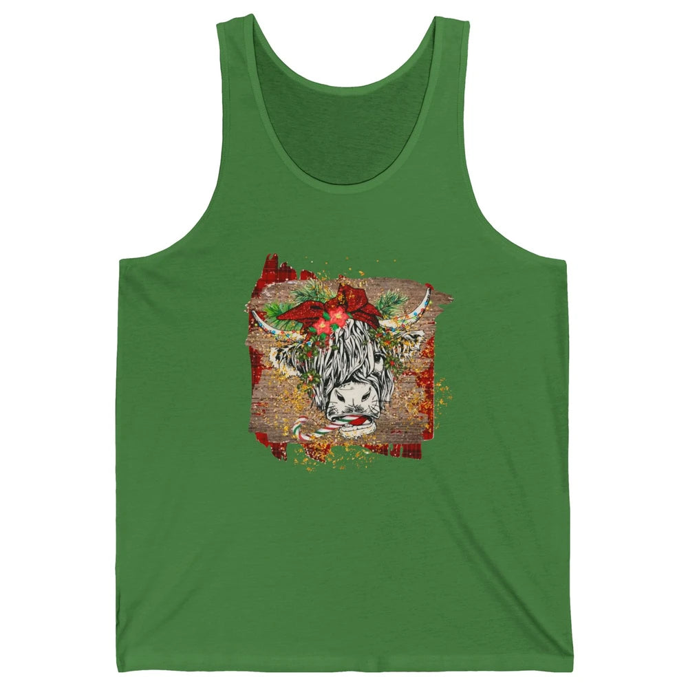 Christmas Highland Cow Bandana Western Christmas Cow Plaid Unisex Jersey Tank