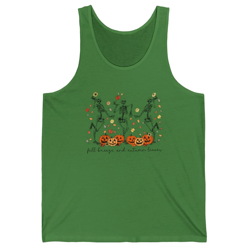 Retro Pumpkin Dancing Skeleton Fall Breeze And Autumn Leaves Unisex Jersey Tank