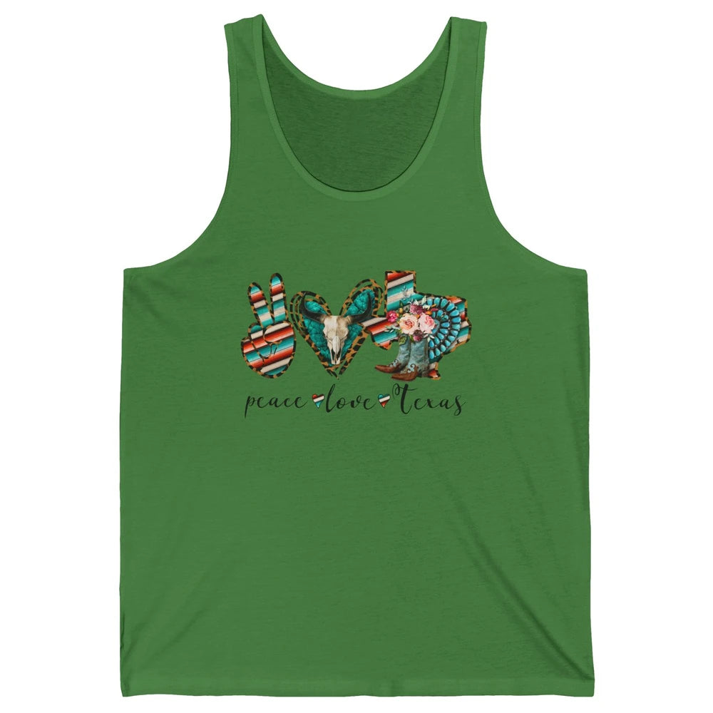 Peace Love Texas State Cowgirl Boot Western Girl Texas Pride Unisex Jersey Tank