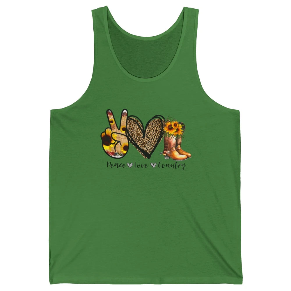 Retro Sunflower Peace Love Country Cowgirl Midwest Girl Boot Unisex Jersey Tank