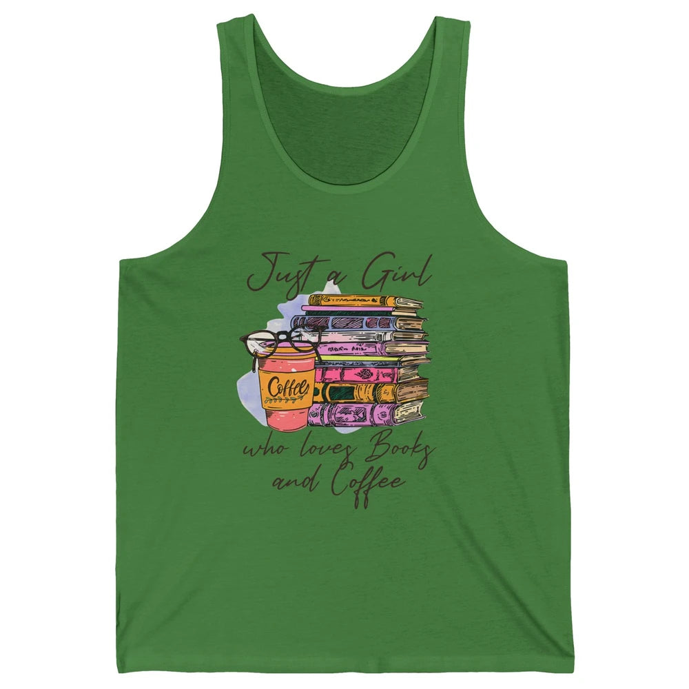 Retro Books Just A Girl Who Loves Books And Coffee Reading Unisex Jersey Tank