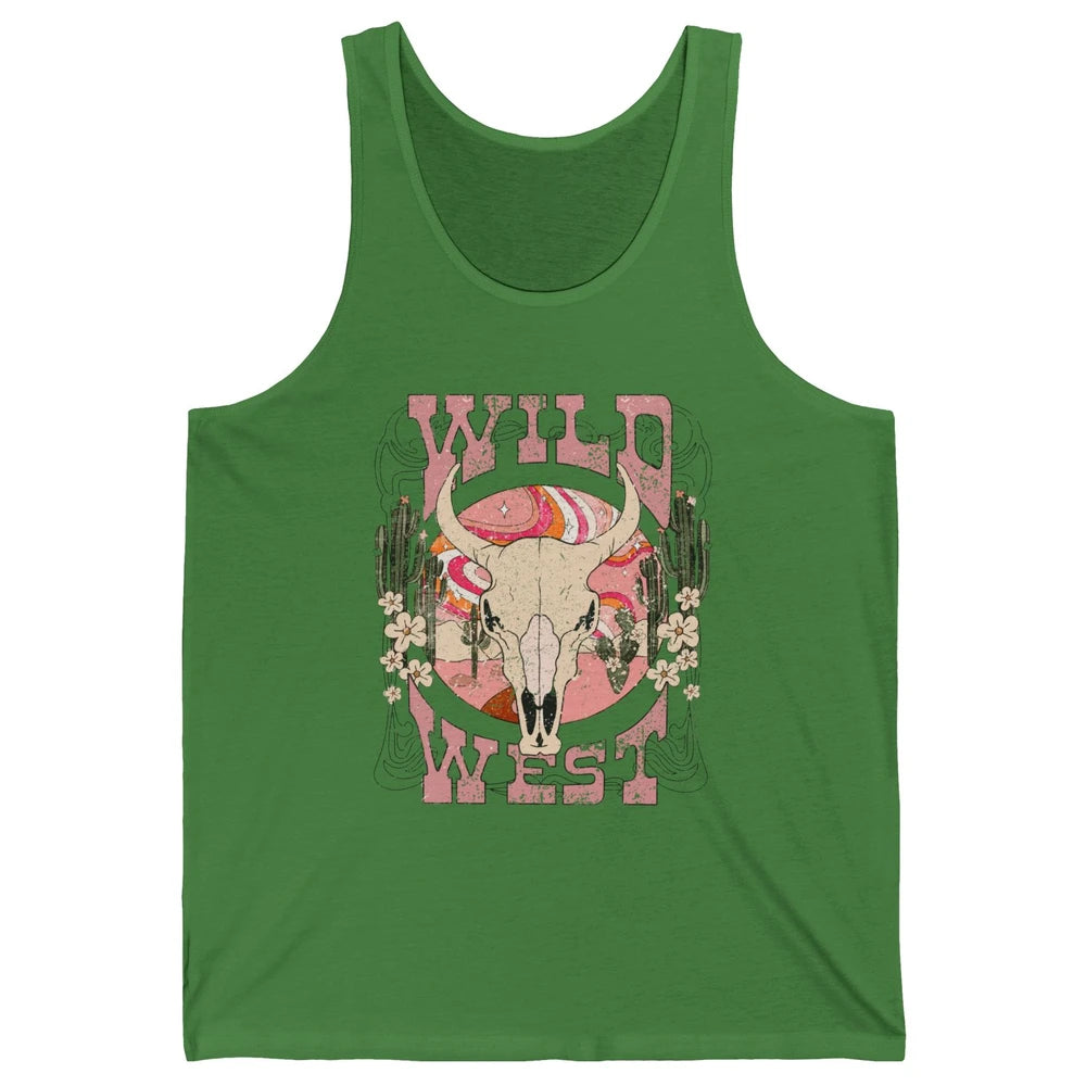 Retro Rainbow Desert Bull Skull Wild West Western Country Unisex Jersey Tank
