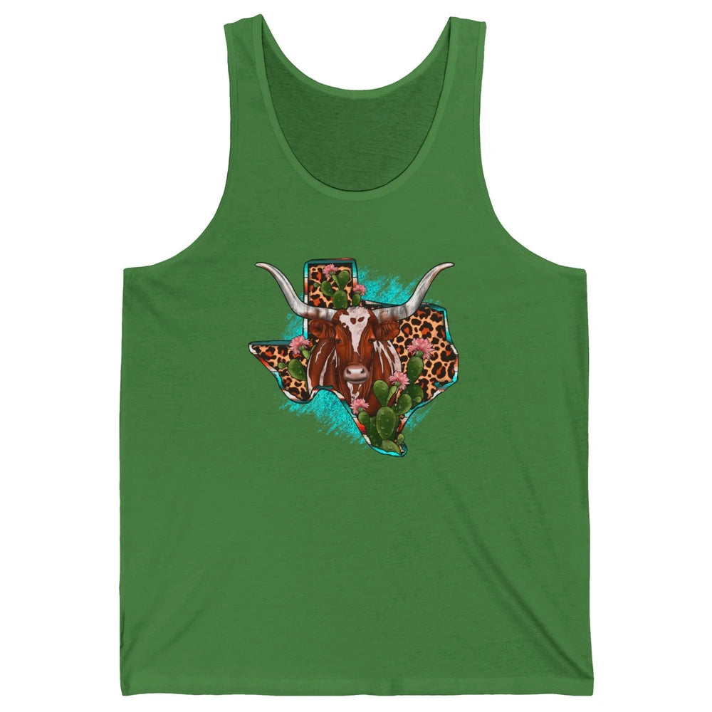 Leopard Cow Texas Map Longhorn Desert Cactus Western Country Unisex Jersey Tank