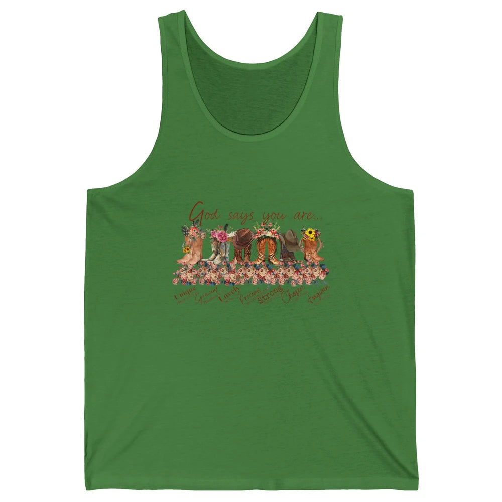 Retro Cowboy Boots God Say You Are Cowgirl Floral Western Unisex Jersey Tank