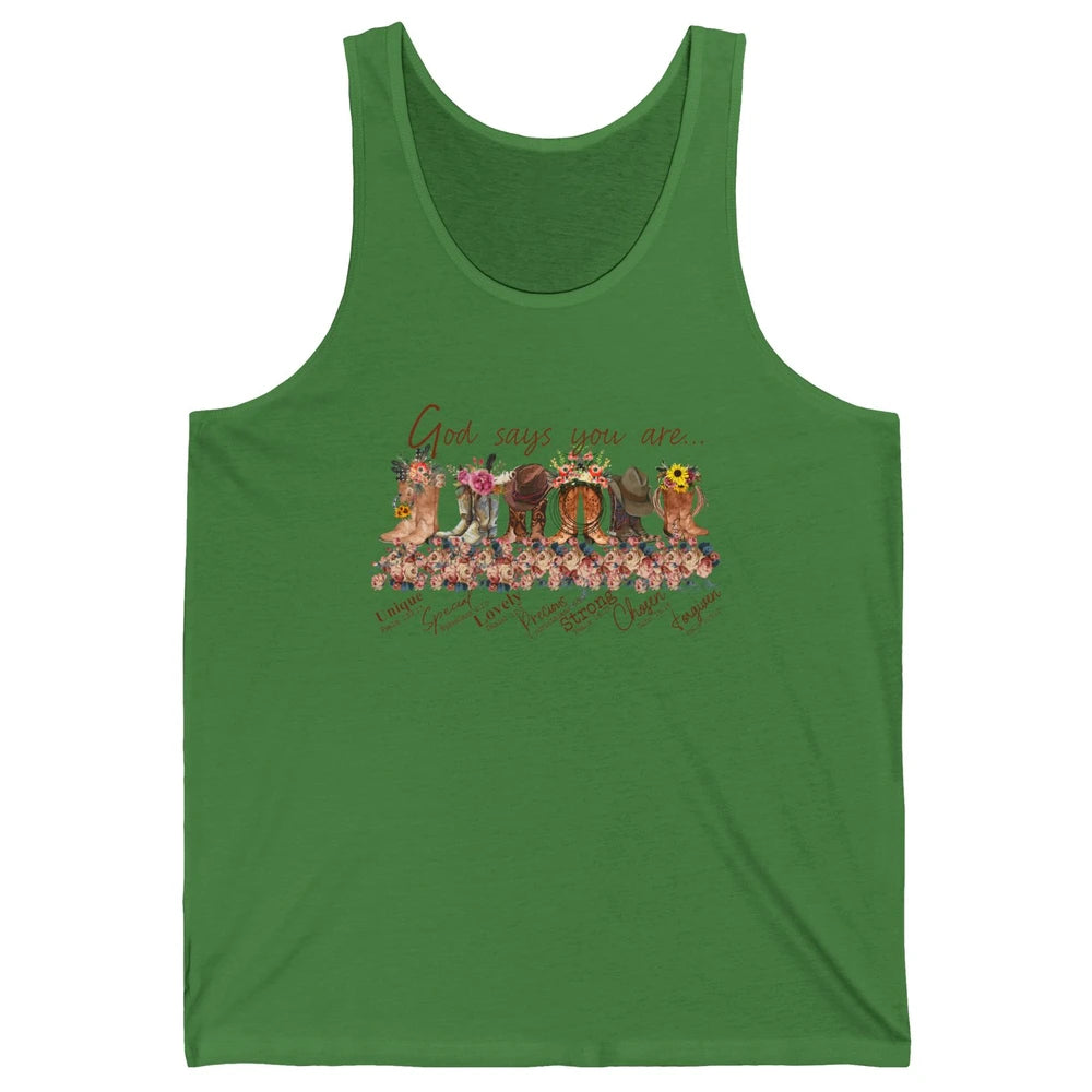 Retro Western Cowgirl Boots God Say You Are Cowboy Christian Unisex Jersey Tank
