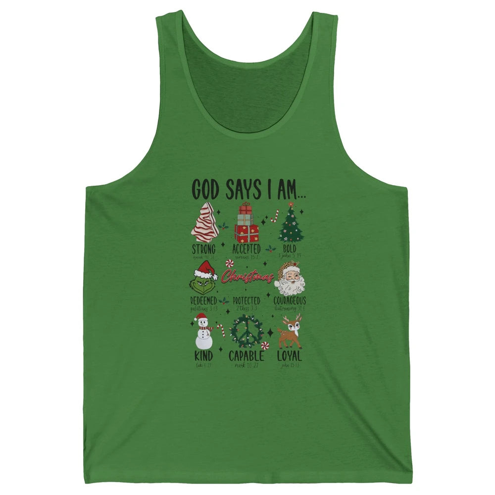 Retro Christmas God Says I Am Bible Verse Religious Boy Girl Unisex Jersey Tank