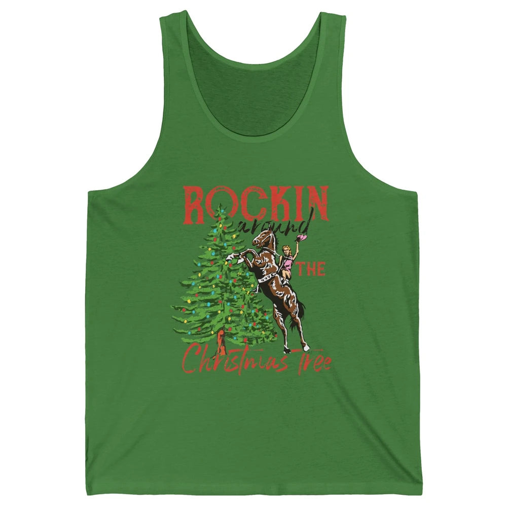 Funny Cowgirl Horsing Rocking Around Christmas Tree Western Unisex Jersey Tank