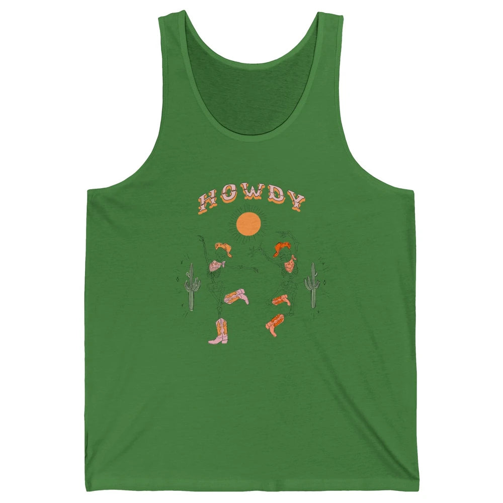 Retro Desert Skeleton Dancing Cowboy Boots Hat Howdy Western Unisex Jersey Tank