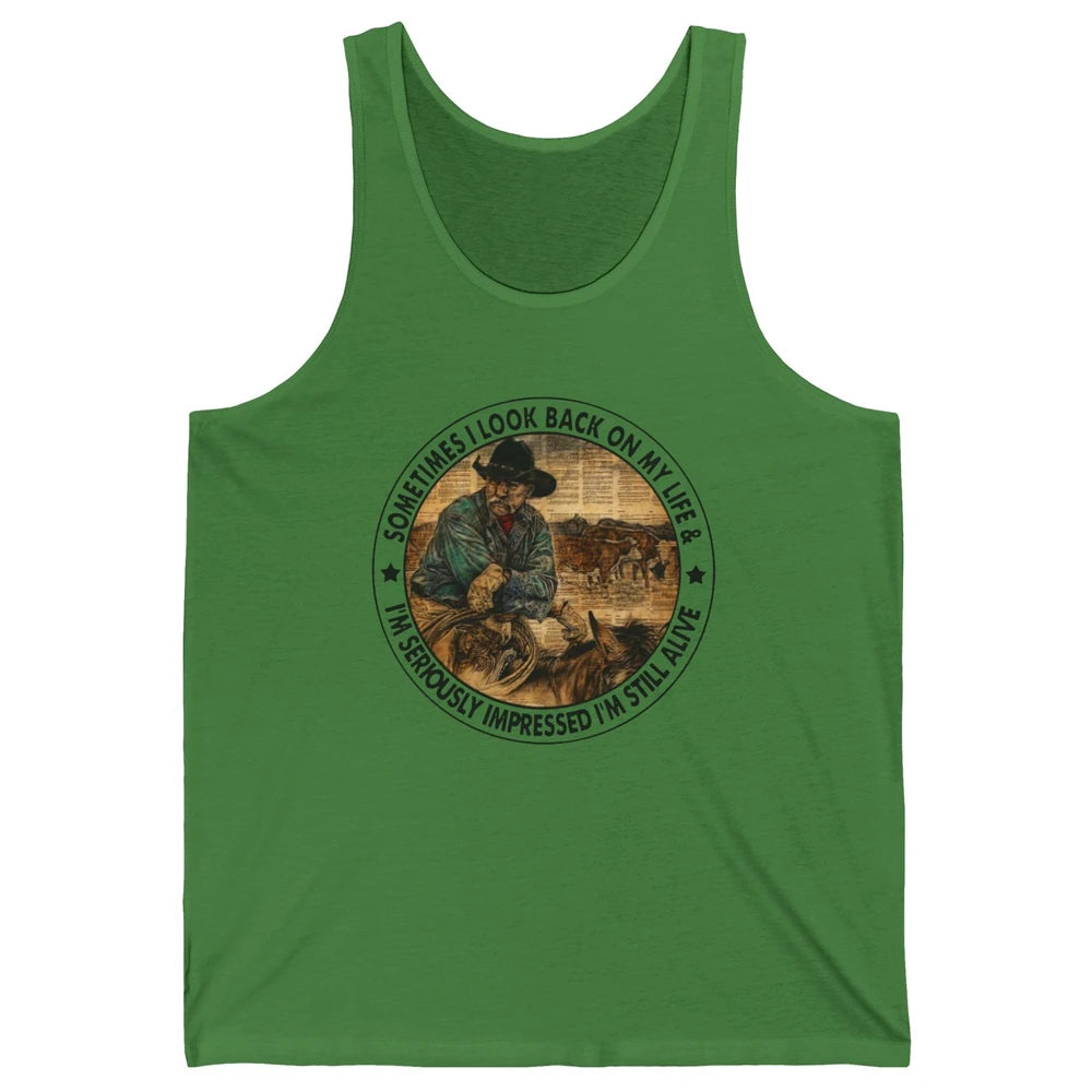 Retro Western Cowboy Sometimes I Look Back On My Life Horse Unisex Jersey Tank