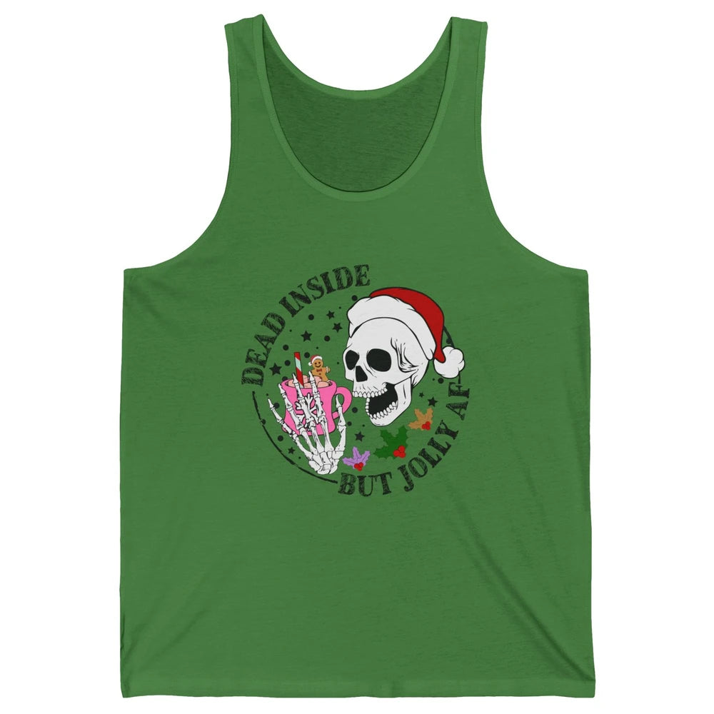Christmas Skeleton Coffee Dead Inside But Jolly AF Christmas Unisex Jersey Tank