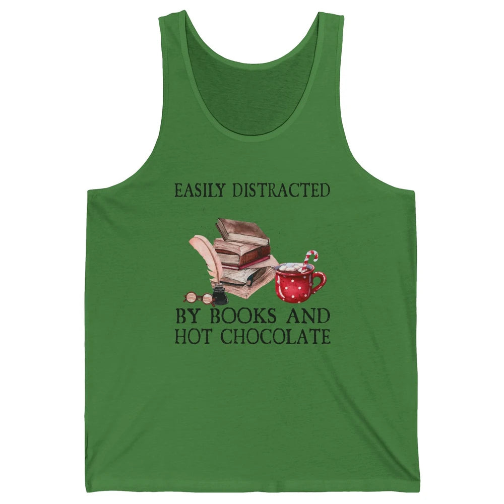 Retro Easily Distracted By Books And Hot Chocolate Christmas Unisex Jersey Tank