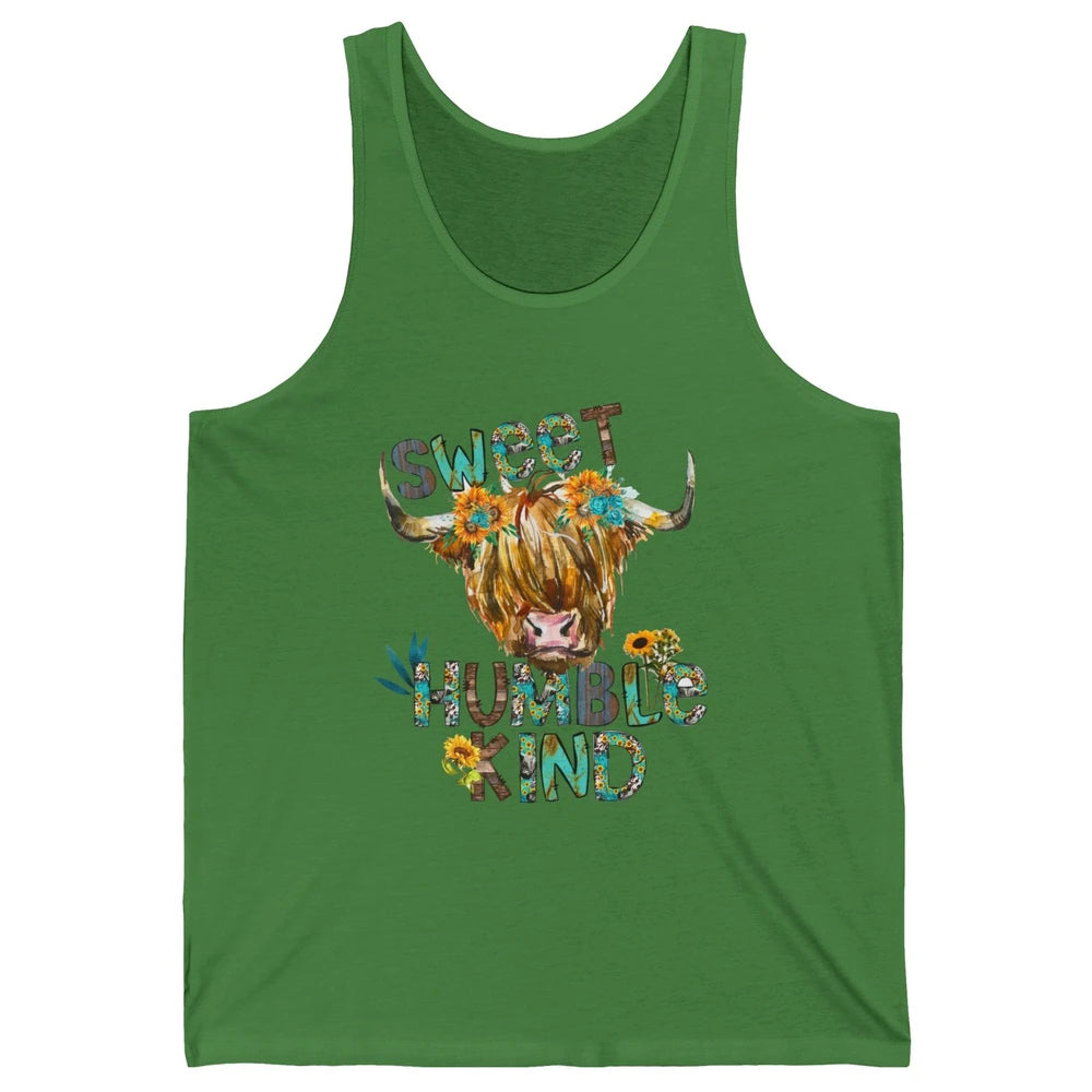 Highland Cow Sunflower Sweet Humble Kind Western Country Unisex Jersey Tank