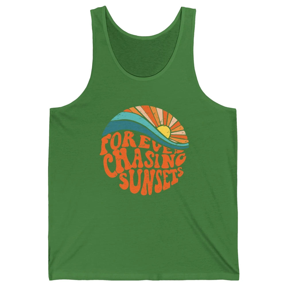Retro Rainbow Forever Chasing Sunset Hippie Girl Peace Lover Unisex Jersey Tank