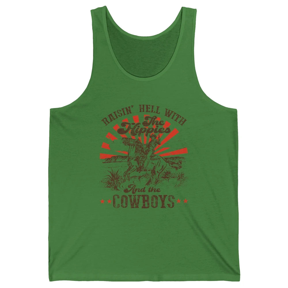 Retro Cowboy Raising Hell With Hippies And Cowboy Western Unisex Jersey Tank