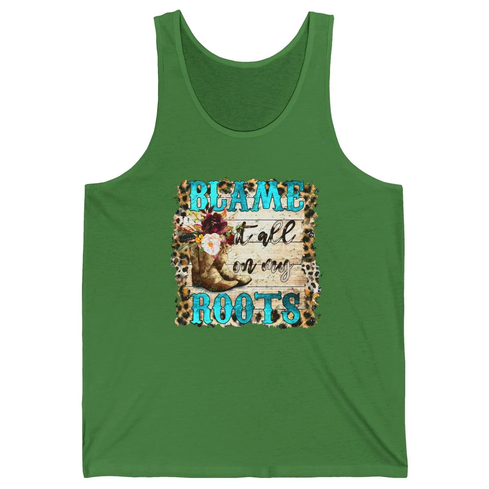 Retro Leopard Cowboy Boots Blame It On My Roots Western Girl Unisex Jersey Tank