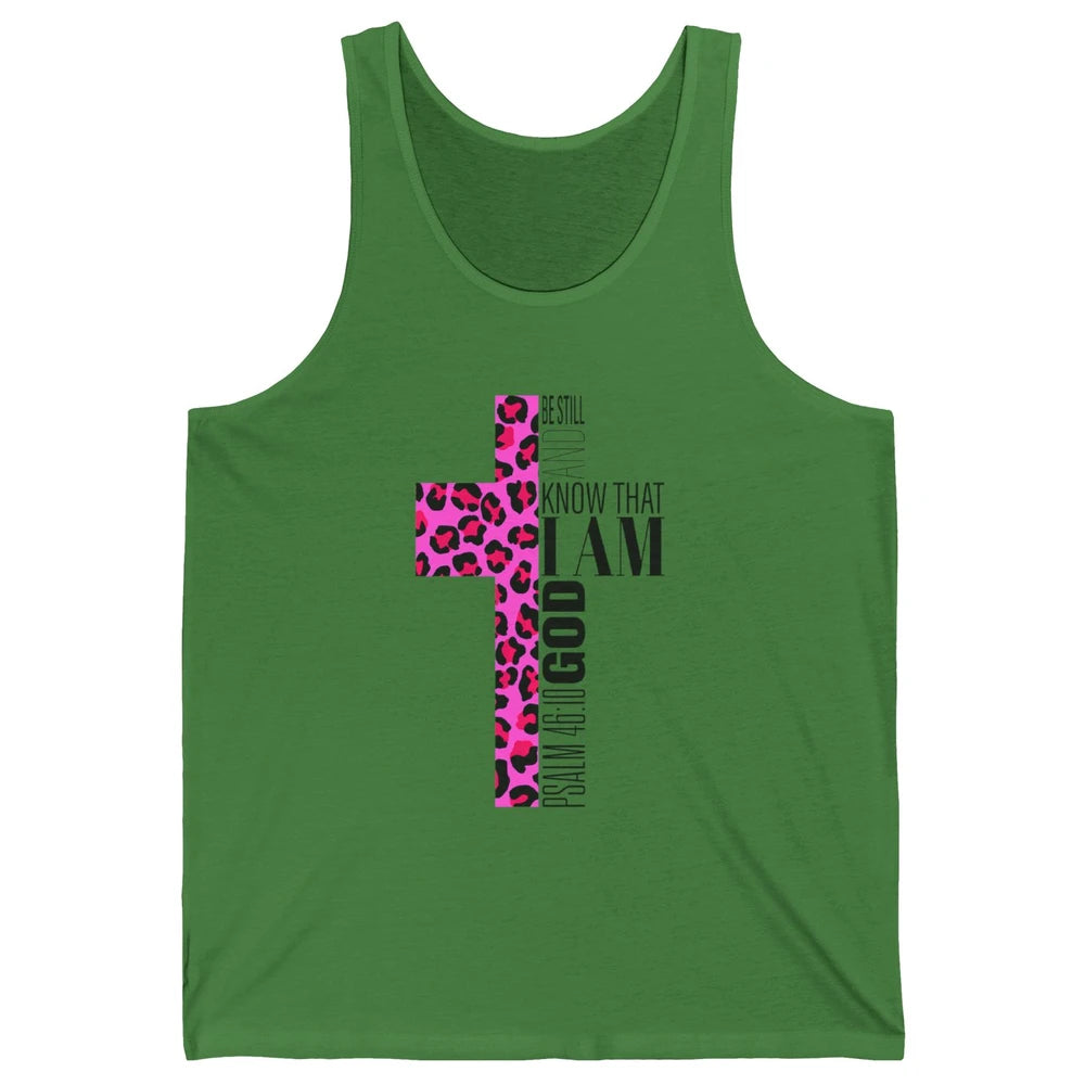 Religious Cute Be Still Bible Christian Pink Cheetah Cross Unisex Jersey Tank