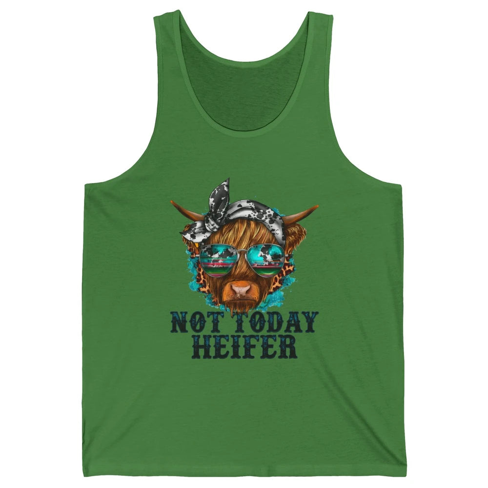 Leopard Highland Cow Sunglasses Not Today Heifer Western Cow Unisex Jersey Tank