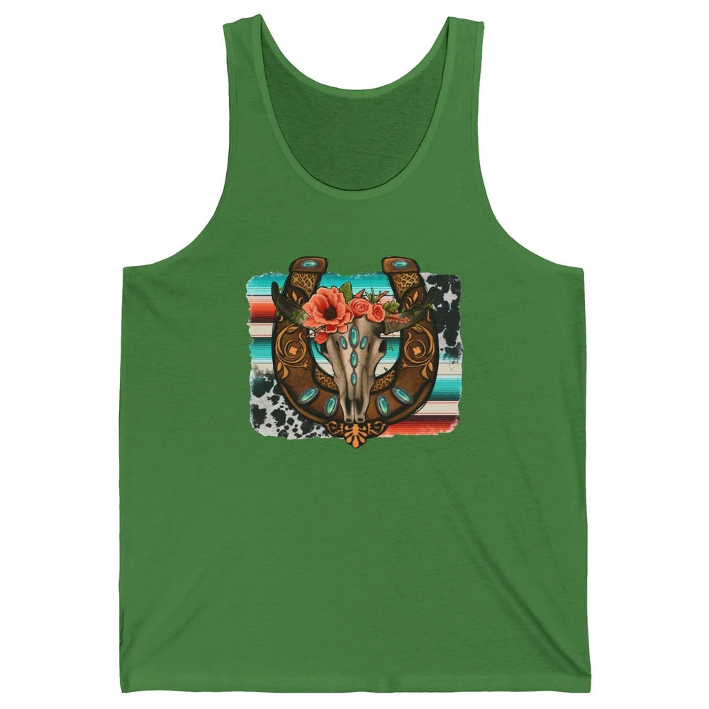 Leopard Bull Skull Horseshoe Rodeo Mom Western Cowgirl Unisex Jersey Tank