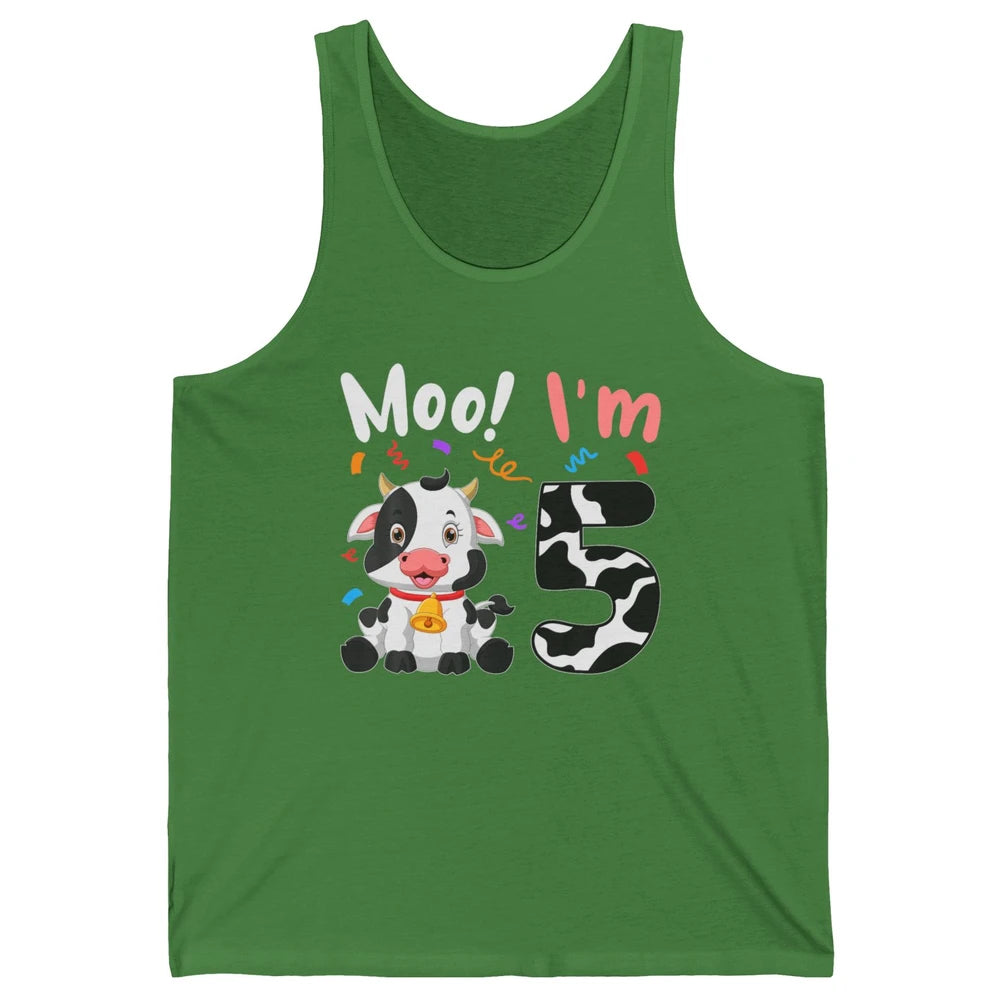 5th Birthday Moo Im 5 Cow Farm Animal Barnyard Family Party Unisex Jersey Tank