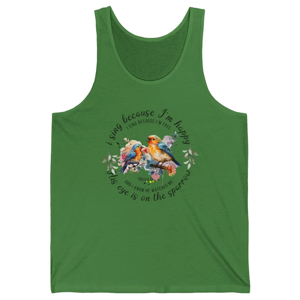 Christian Birds His Eyes Are On The Sparrow Bible Hand Drawn Unisex Jersey Tank