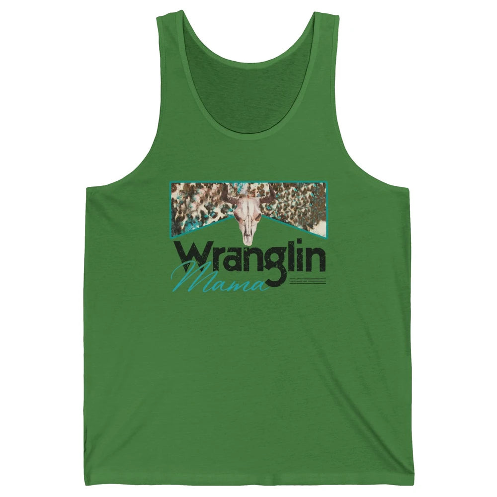 Retro Cowhide Bull Skull Wrangling Mama Western Country Girl Unisex Jersey Tank