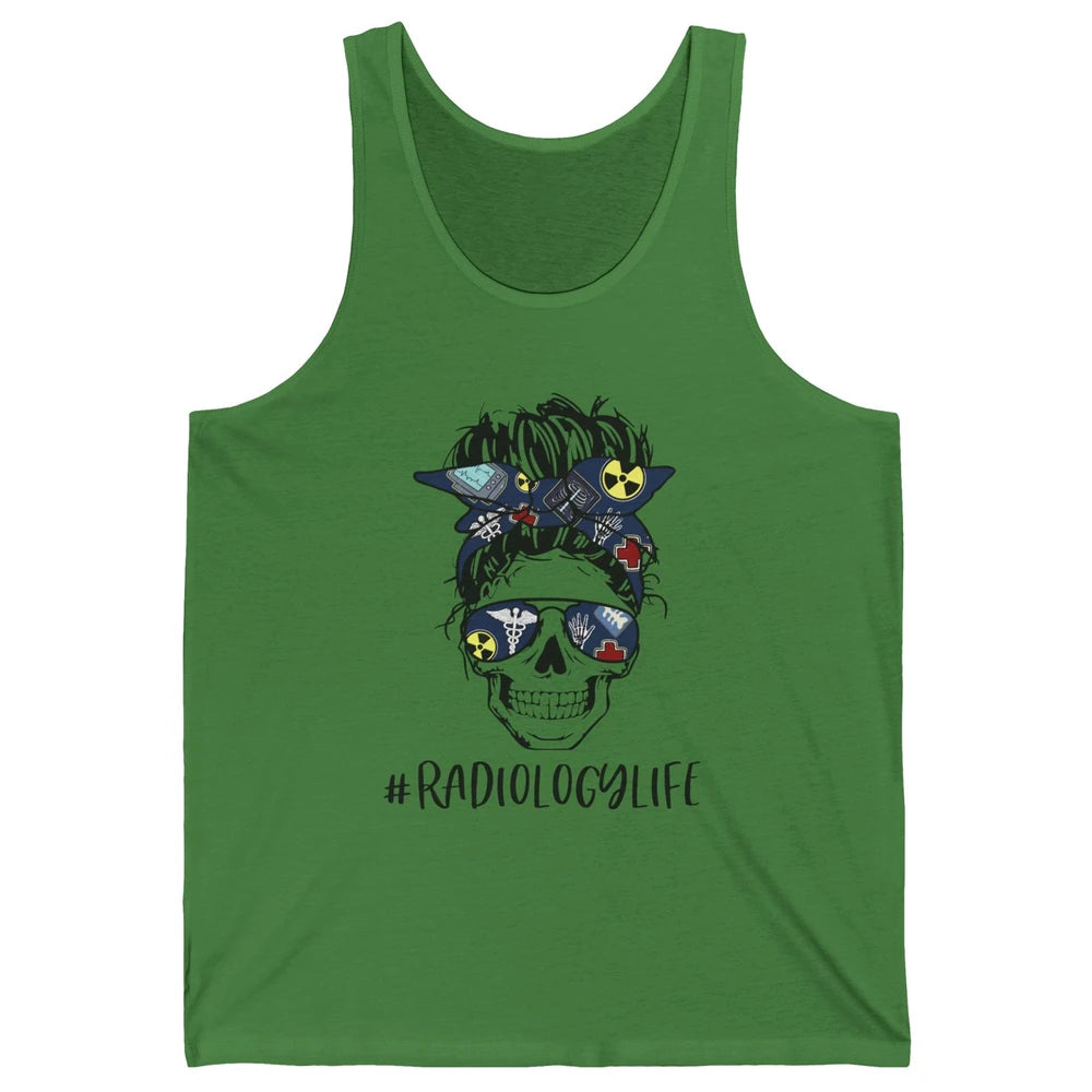 Messy Bun Skull Glasses X-ray Tech Radiology Life Halloween Unisex Jersey Tank