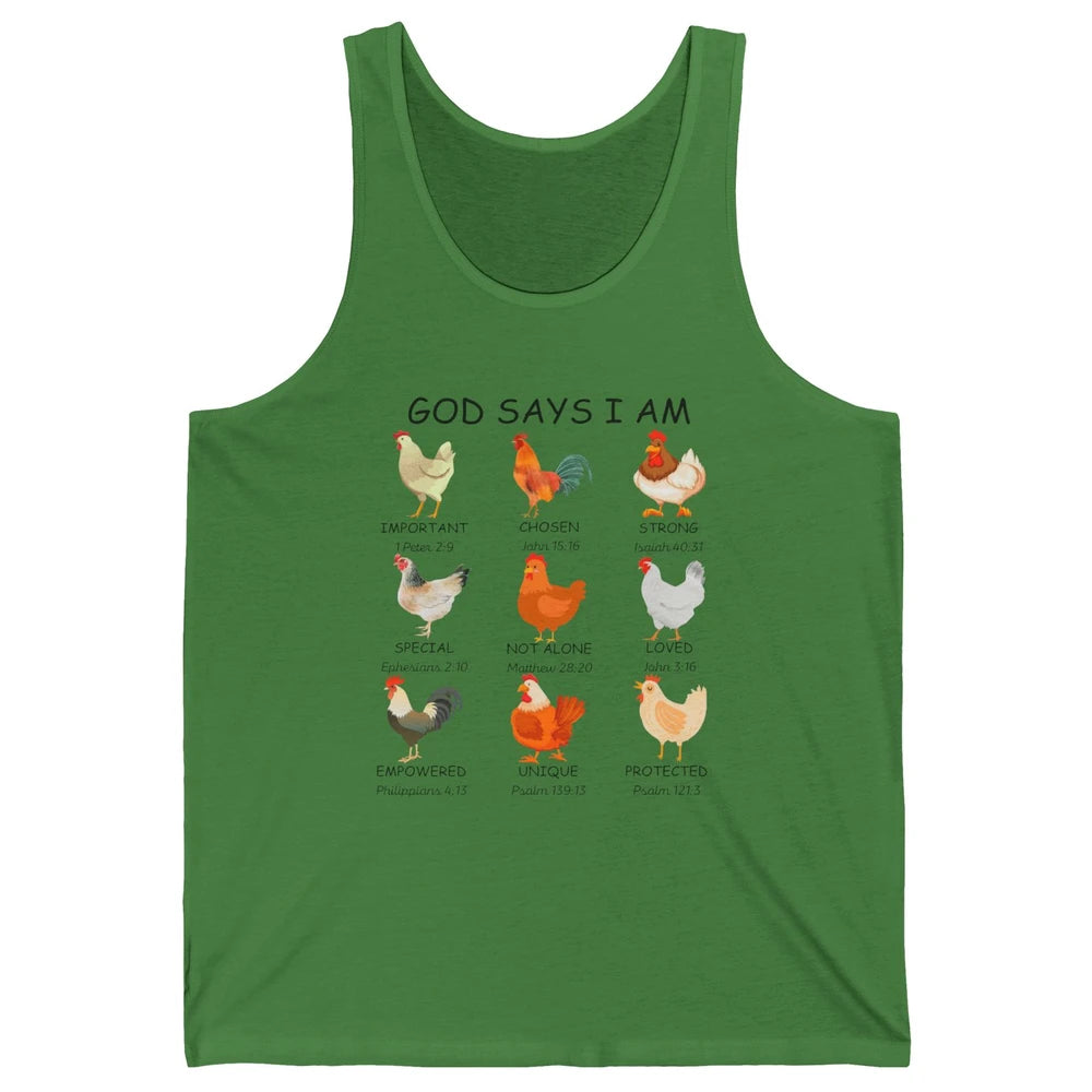 God Says I Am Chicken Christian Bible Funny Farm Chicken Unisex Jersey Tank