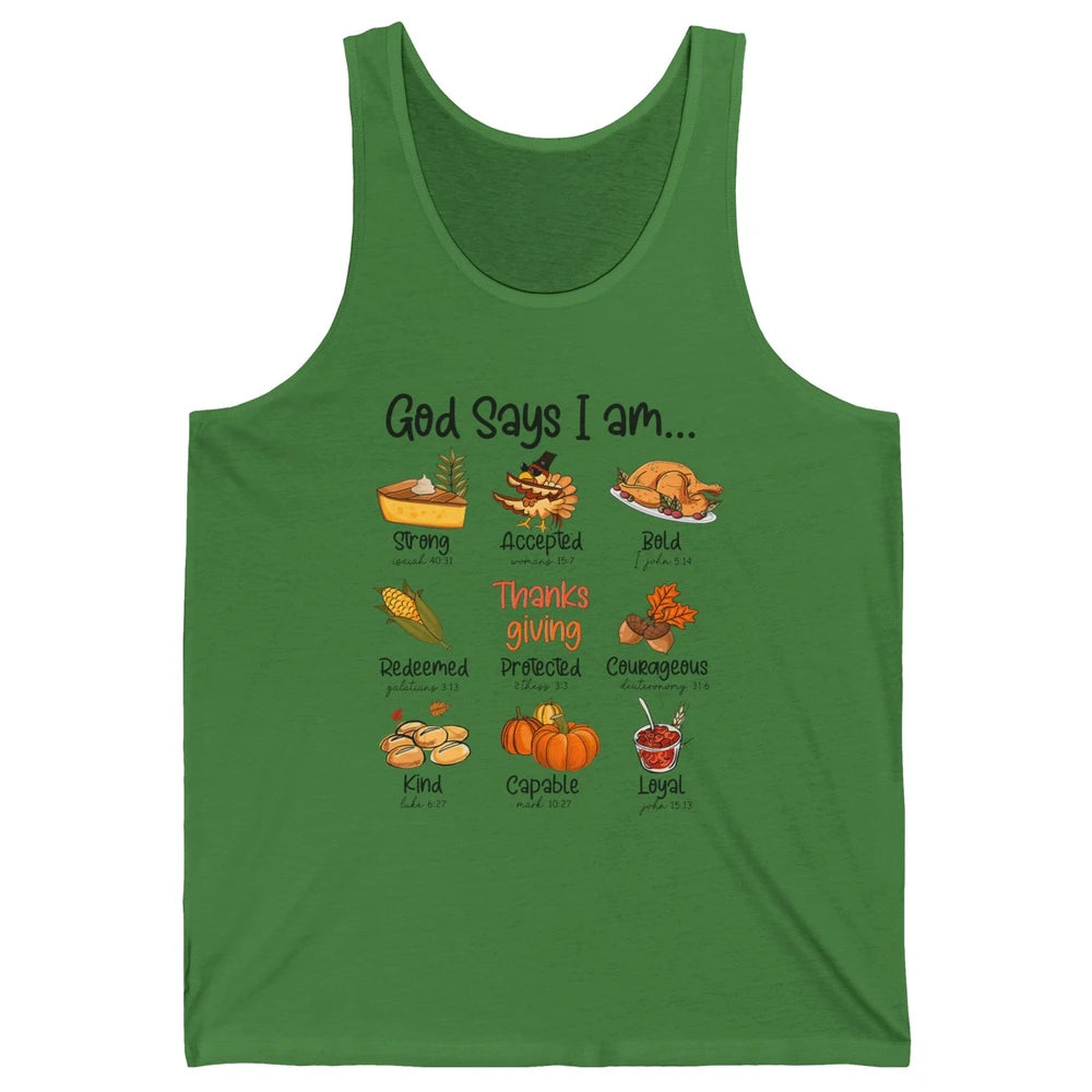 Retro Thanksgiving Turkey God Says I Am Bible Christian Fall Unisex Jersey Tank
