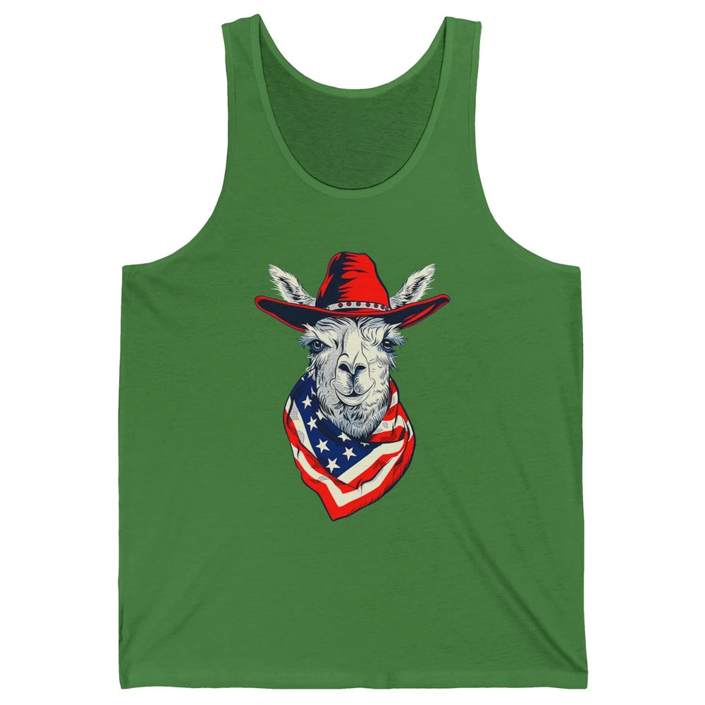 Funny Alpaca Cowboy Western Country Llama Rodeo USA Flag Retro Howdy Unisex Jersey Tank