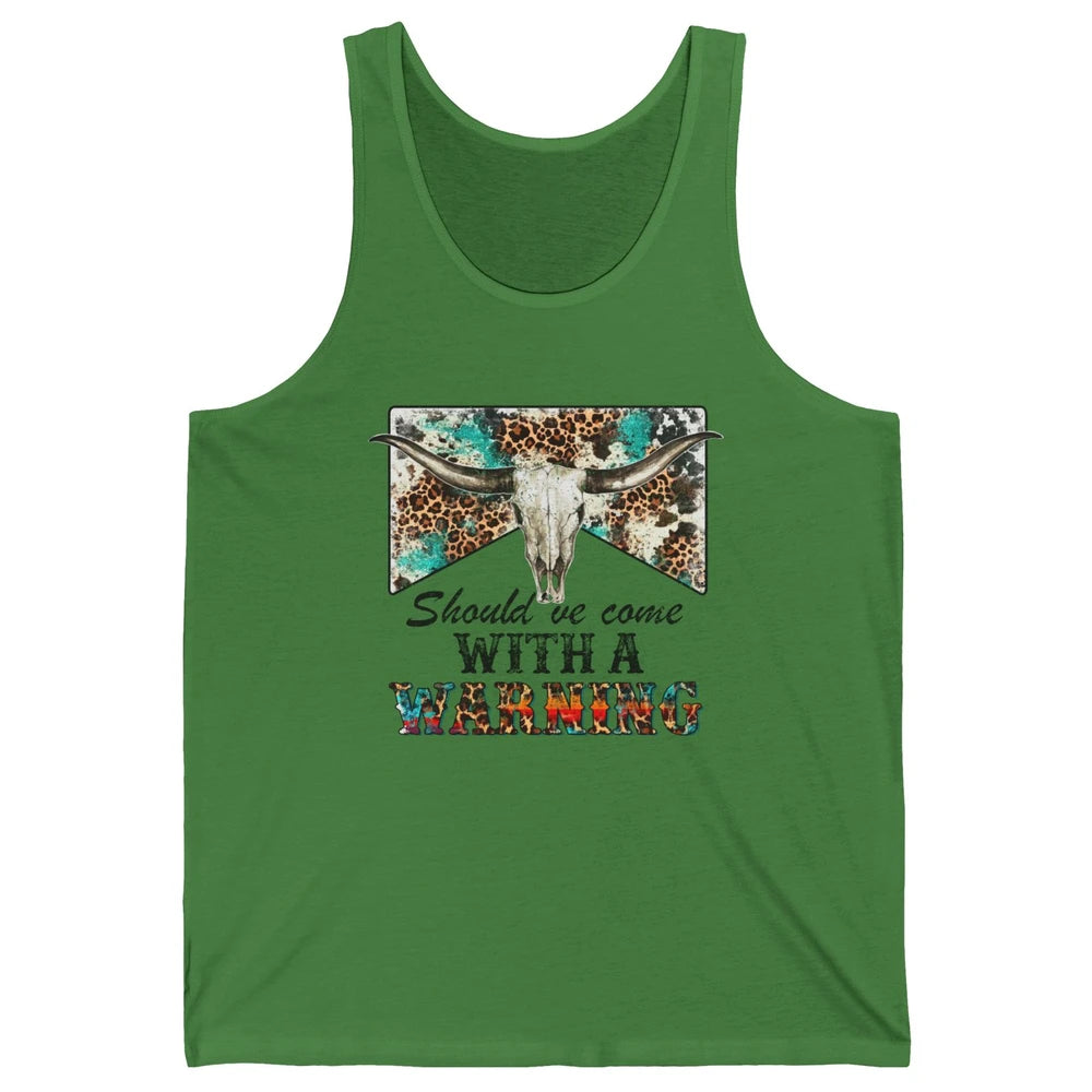 Retro Leopard Bull Skull Should've Come With Warning Western Unisex Jersey Tank