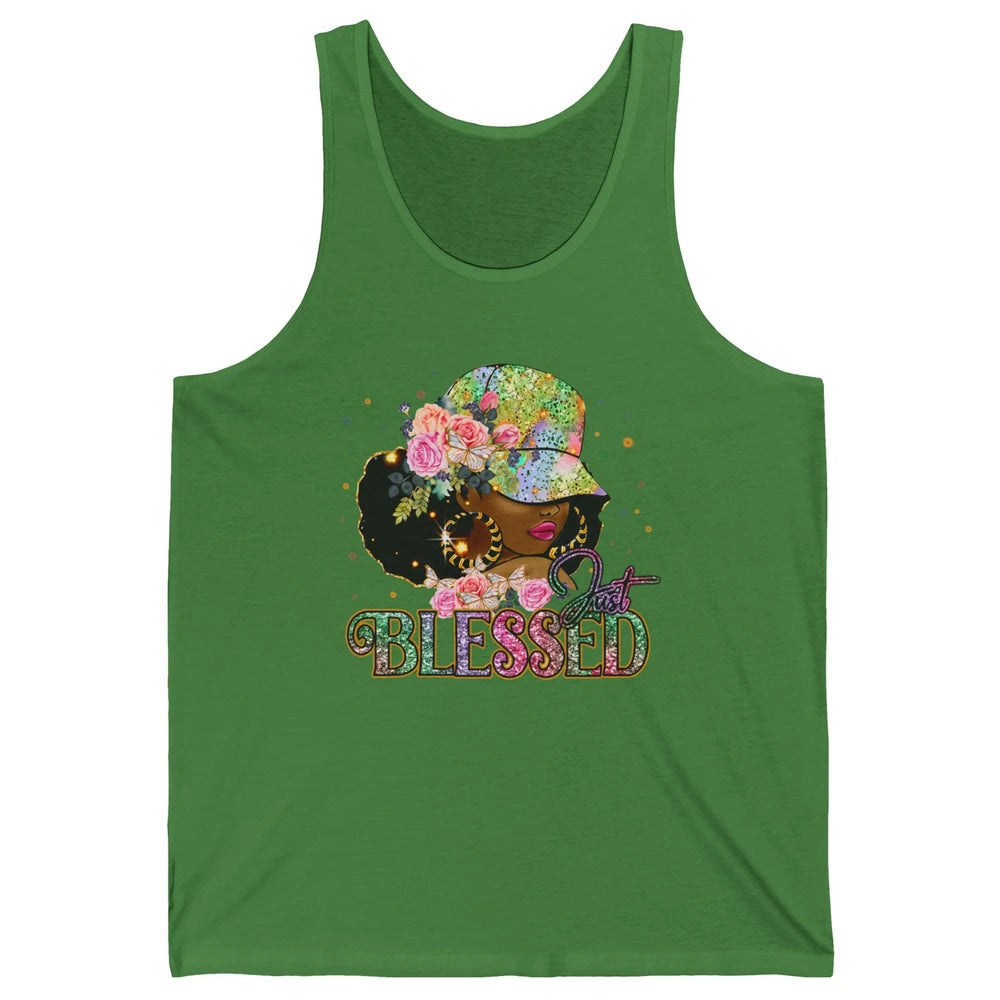 Floral Afro Black Girl Just Blessed Christian Afro American Unisex Jersey Tank