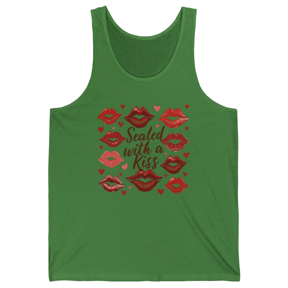 Sealed With A Kiss Sexy Red Lips Happy Valentine's Day Heart Love Unisex Jersey Tank