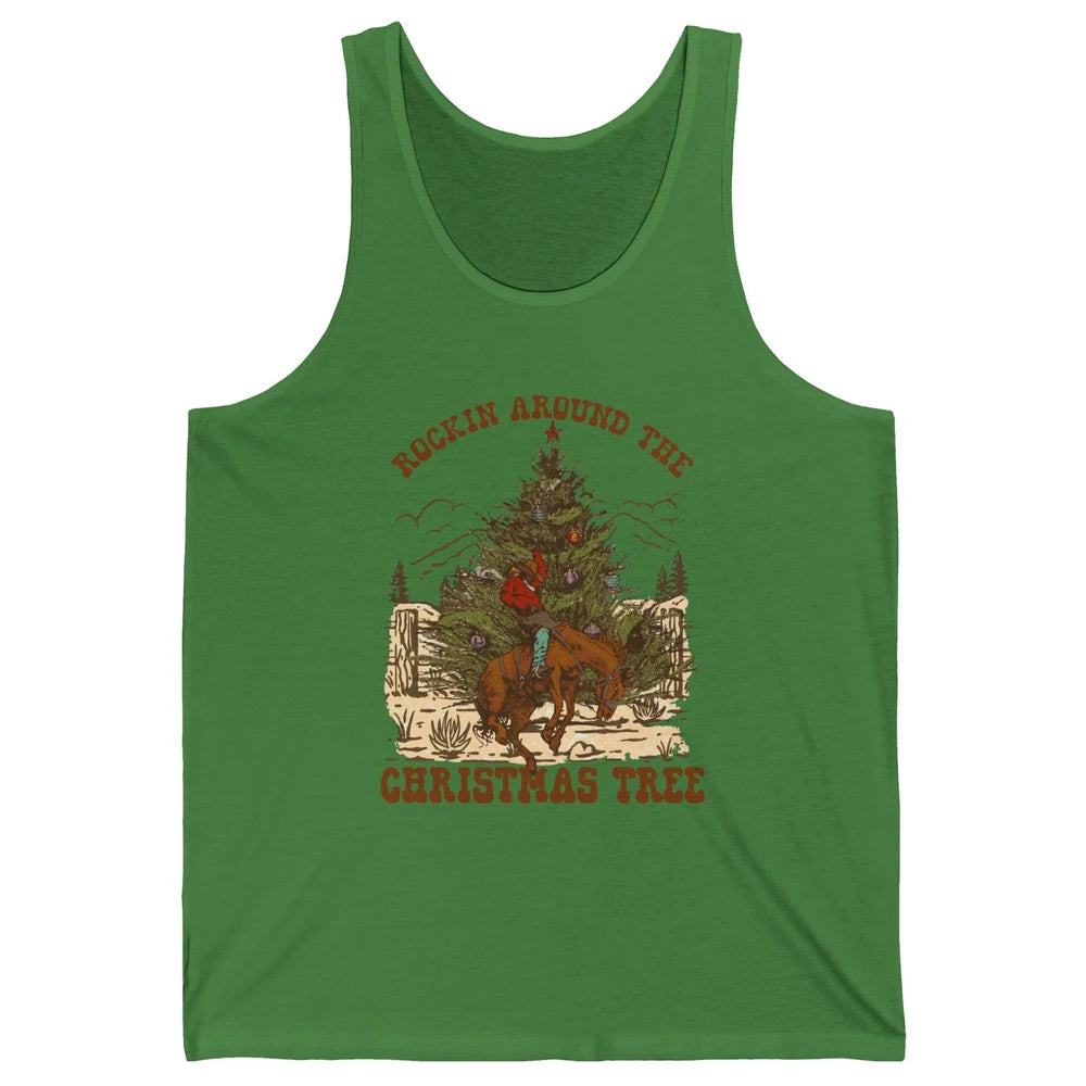 Funny Cowboy Horsing Rocking Around Christmas Tree Western Unisex Jersey Tank