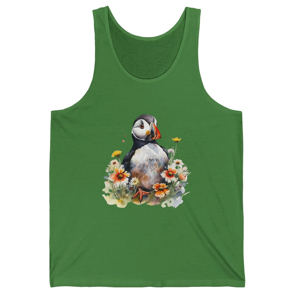 Funny Watercolor Penguin Colorful Wildflowers Field Animal Unisex Jersey Tank