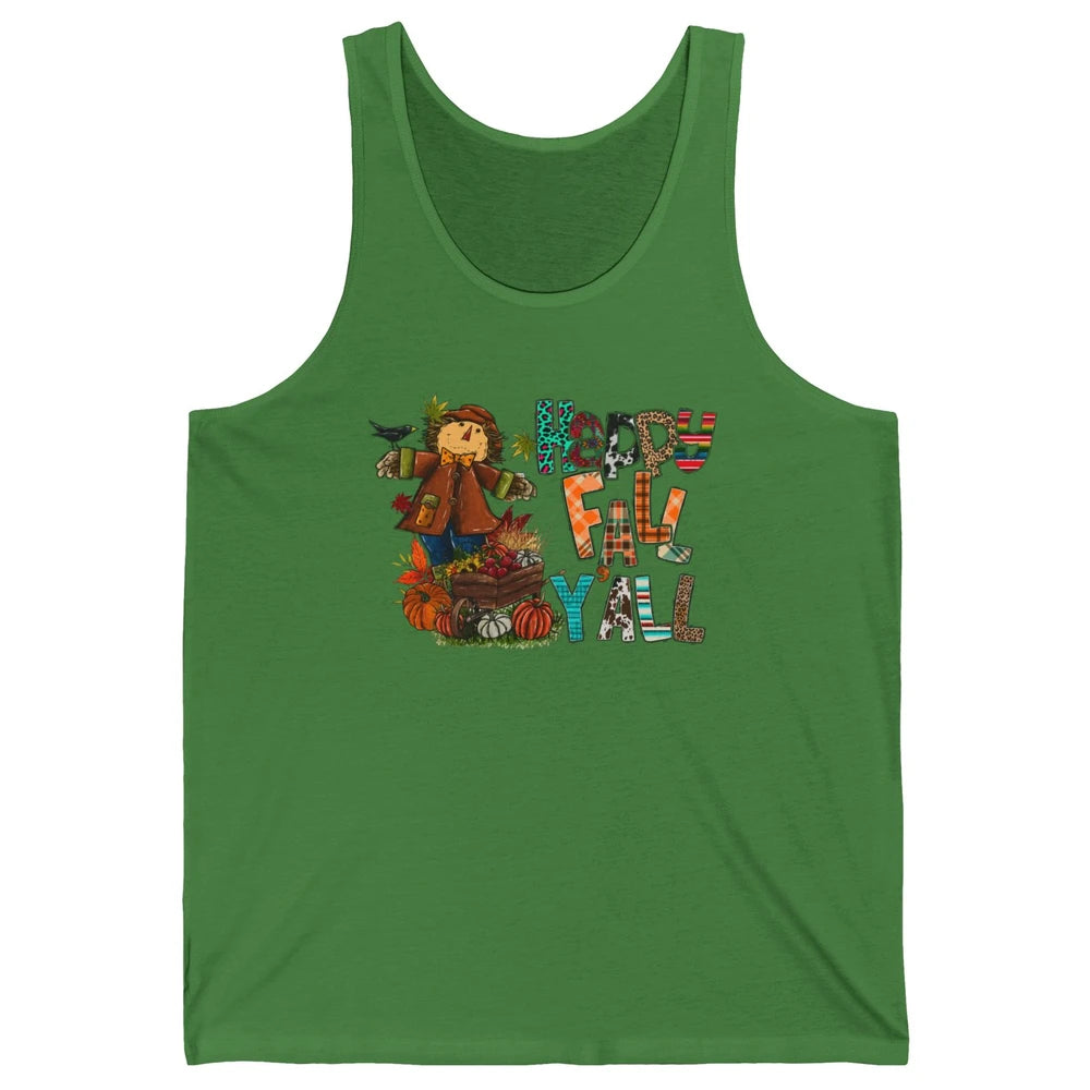 Happy Fall Y'all Leopard Pumpkin Western Autumn Thankful Unisex Jersey Tank