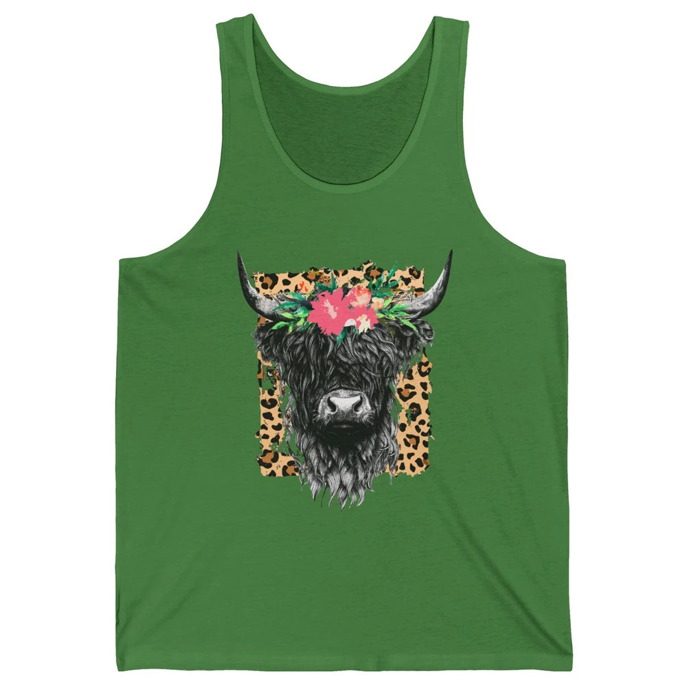 Leopard Floral Highland Cow Heifer Cattles Western Country Unisex Jersey Tank